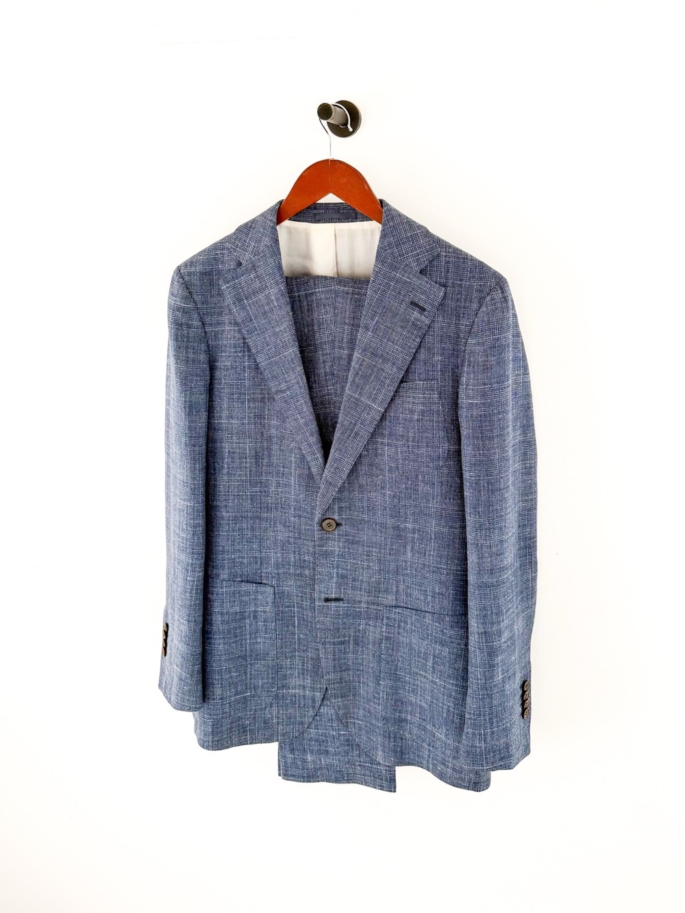 Suitsupply Hudson E. Thomas Wool Silk Linen Suit Blue Plaid Textured Weave 38R - Picture 7 of 16